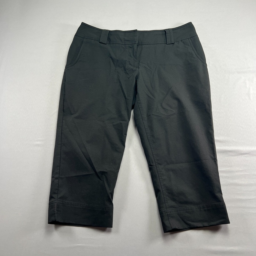 Adidas Climacool Capri Pants Womens 10 Black Grid Slit Hem Mid Rise Straight Leg